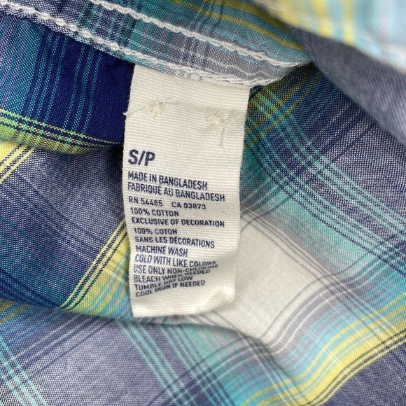 American Eagle Men’s Blue & White Plaid Cotton Vintage Fit Button-Up Shirt - Picture 7 of 9